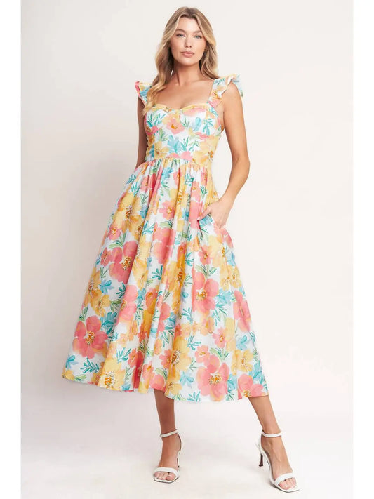 Floral Printed Woven Midi Dress