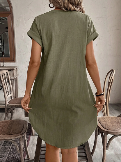Green Button Down Loose Dress
