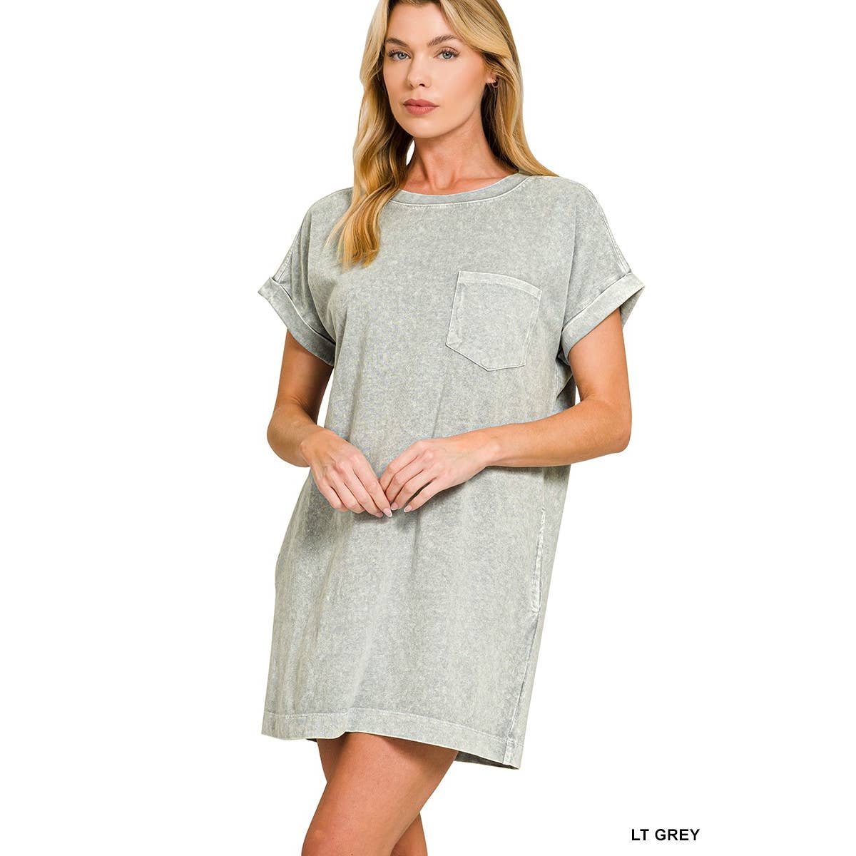 Cotton Washed Tshirt Dress Sage