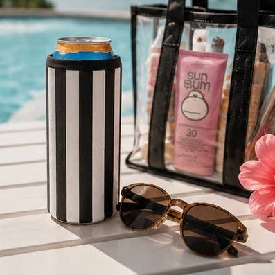 Black & White Striped Slim Can Coozie