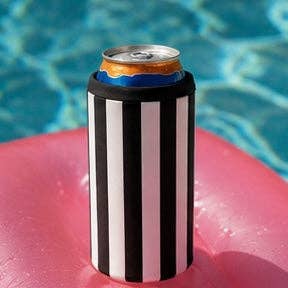 Black & White Striped Slim Can Coozie