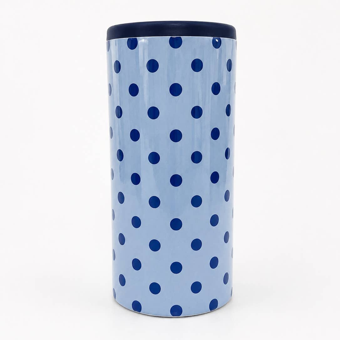 Blue Polka Dot Slim Can Coozie