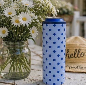 Blue Polka Dot Slim Can Coozie