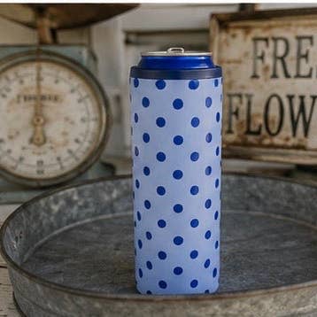 Blue Polka Dot Slim Can Coozie