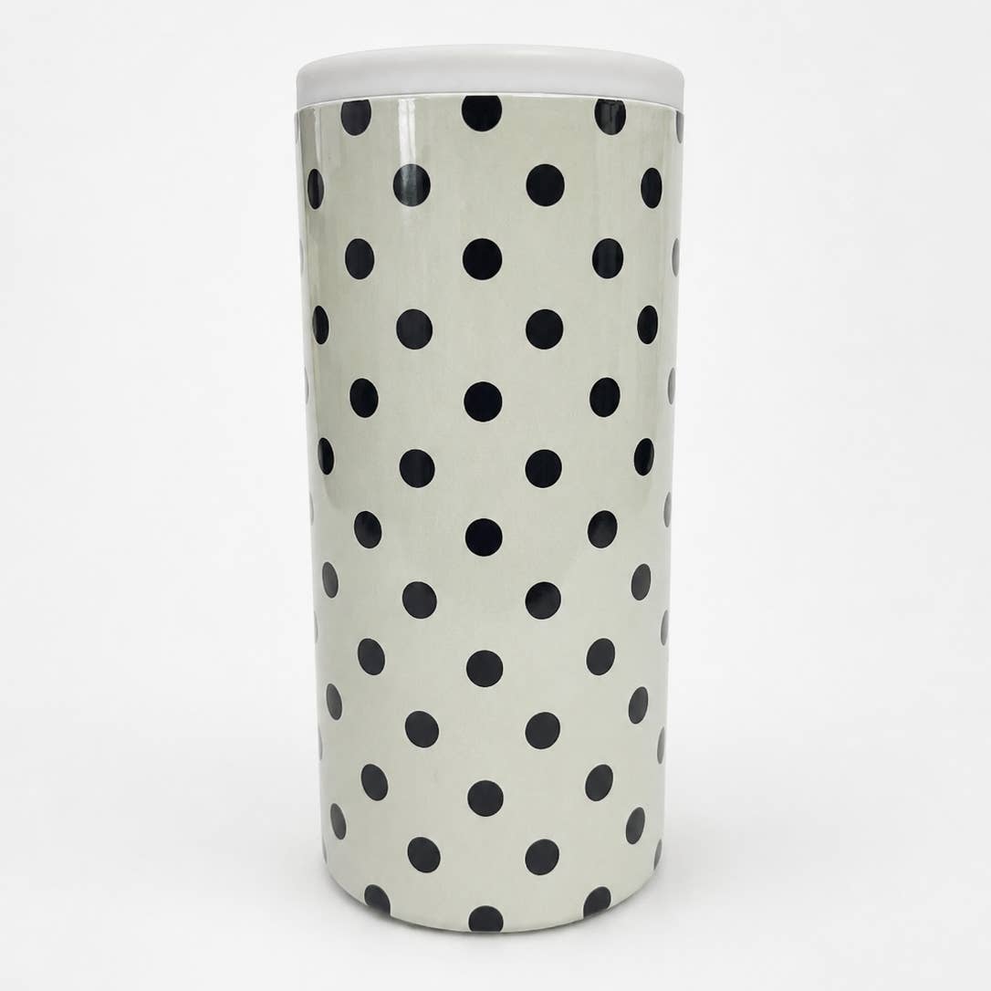 Cream Polka Dot Slim Can Coozie