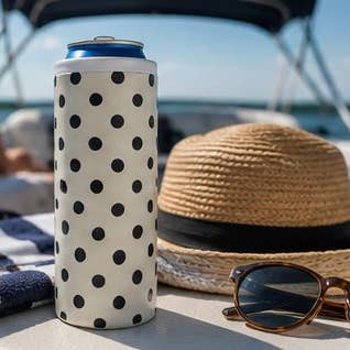 Cream Polka Dot Slim Can Coozie