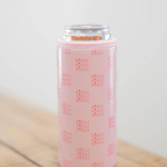 Pink Howdy Slim Can Coozie