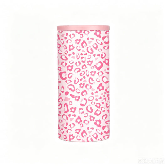 Pink Leopard Slim Can Coozie