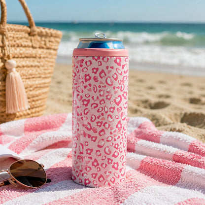 Pink Leopard Slim Can Coozie