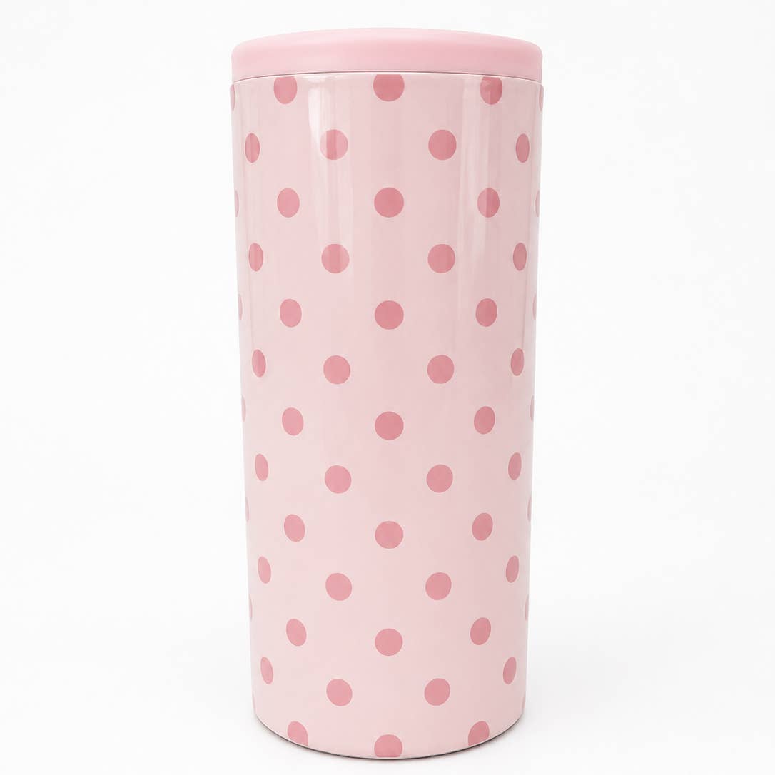 Pink Polka Dot Slim Can Coozie