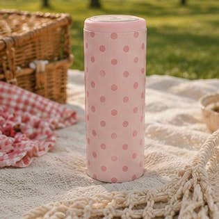 Pink Polka Dot Slim Can Coozie