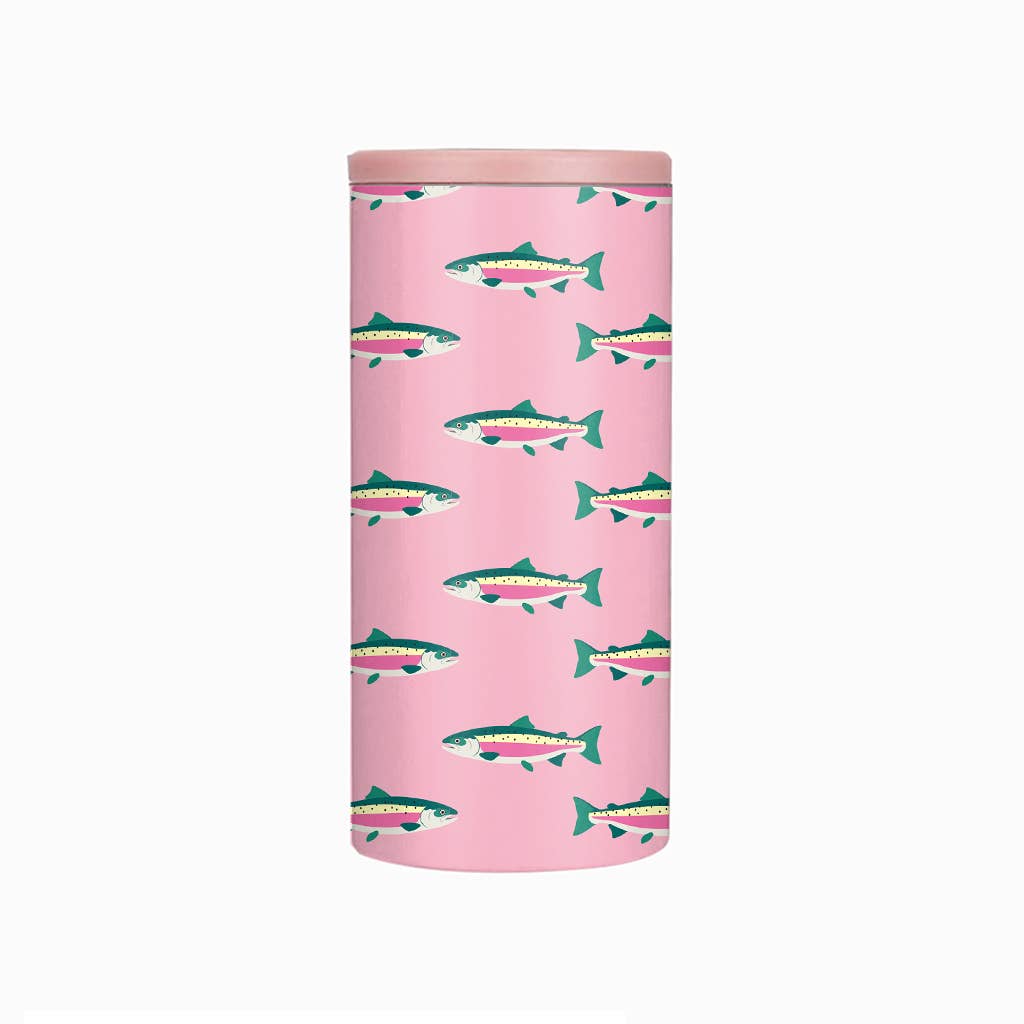 Pink Rainbow Trout Slim Can Coozie