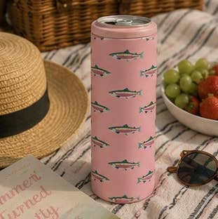 Pink Rainbow Trout Slim Can Coozie