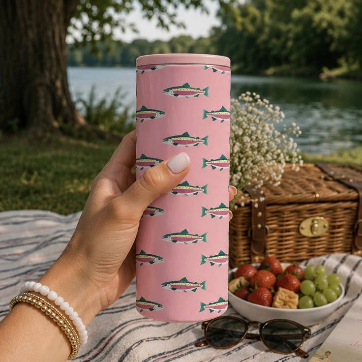 Pink Rainbow Trout Slim Can Coozie
