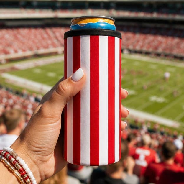Red & White Striped Slim Can Coozie
