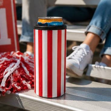 Red & White Striped Slim Can Coozie
