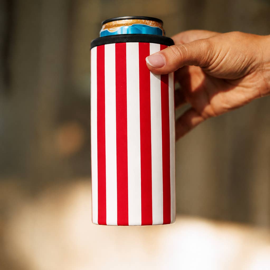 Red & White Striped Slim Can Coozie