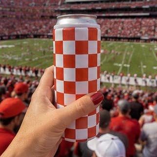 Red & White Checkered Slim Can Coozie