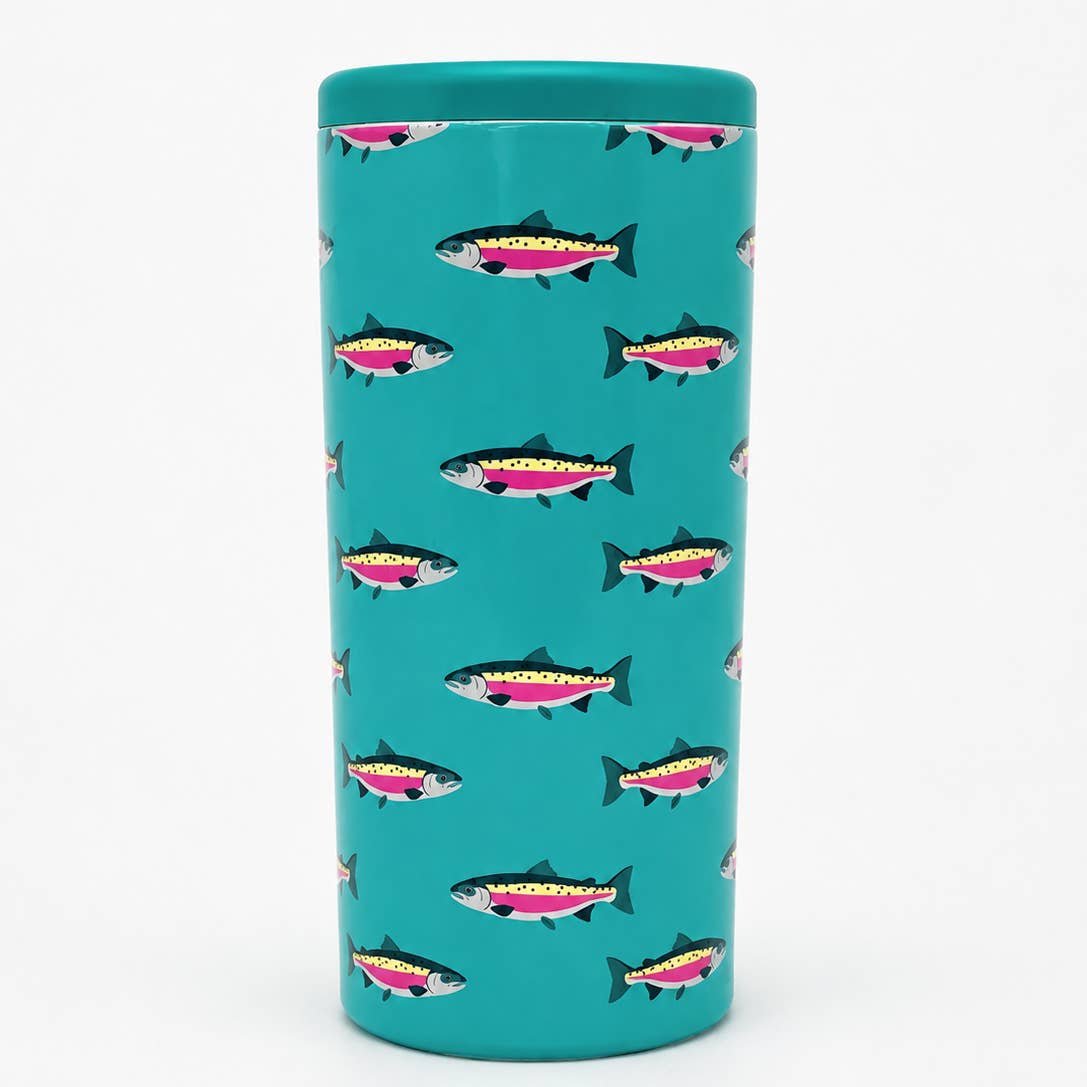 Teal Rainbow Trout Slim Can Coozie