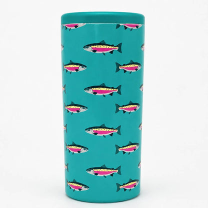 Teal Rainbow Trout Slim Can Coozie