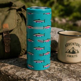 Teal Rainbow Trout Slim Can Coozie