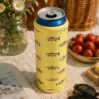 Yellow Rainbow Trout Slim Can Coozie