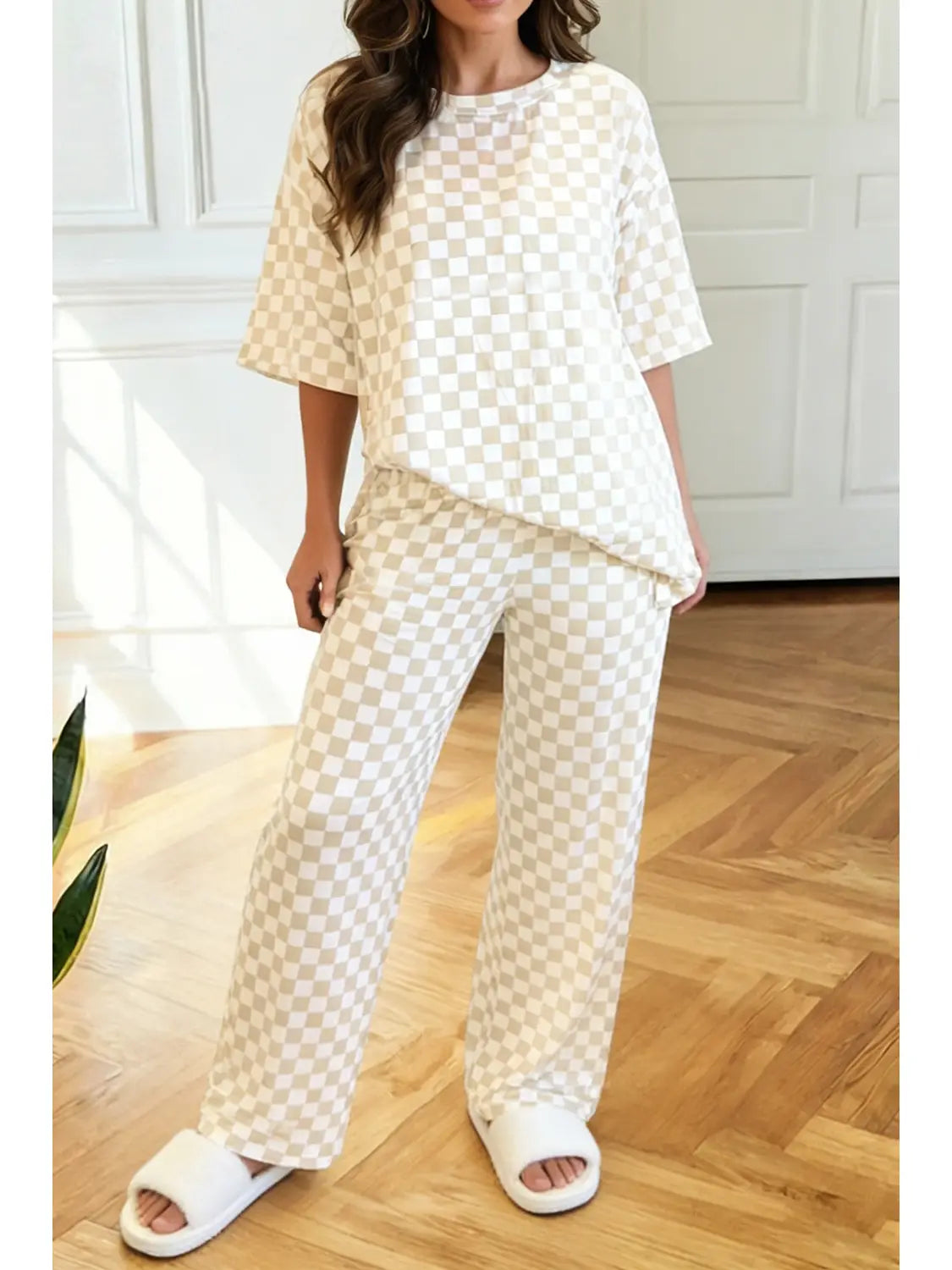 Khaki Checkerboard Lounge Pant Set