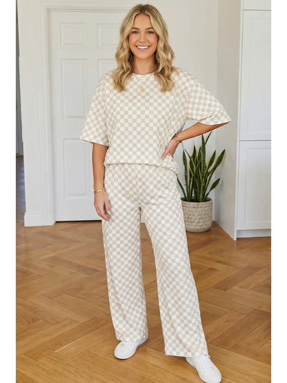 Khaki Checkerboard Lounge Pant Set