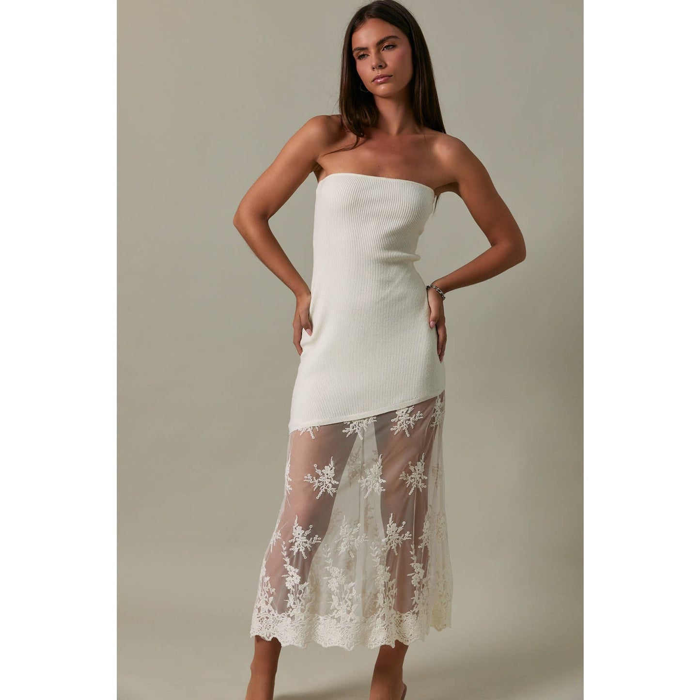 Lace Skirt Sweater Tube Dress