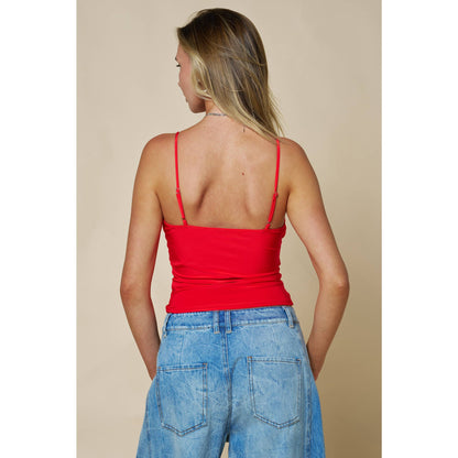 Red Layered Bra Cowl Neck Top