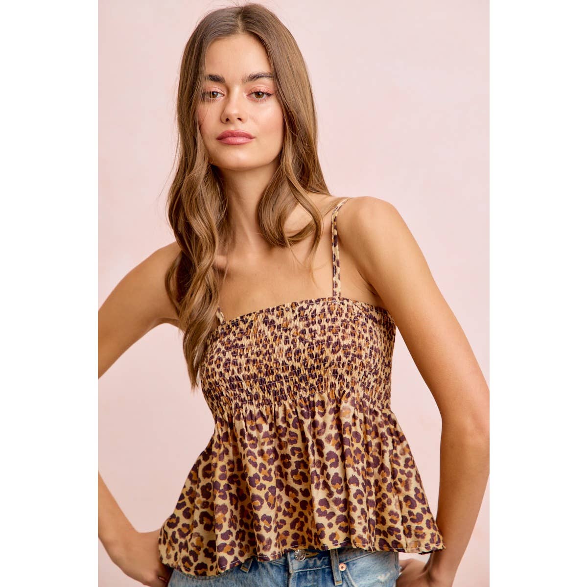 Leopard Smocked Cami Tank Top