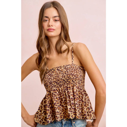 Leopard Smocked Cami Tank Top