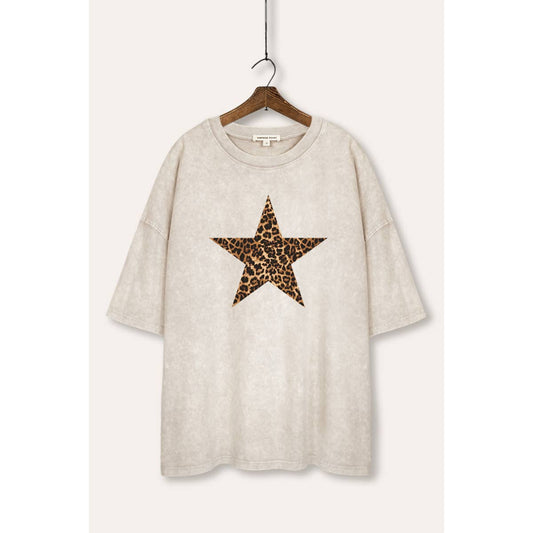 Mineral Washed Leopard Lace Star Top