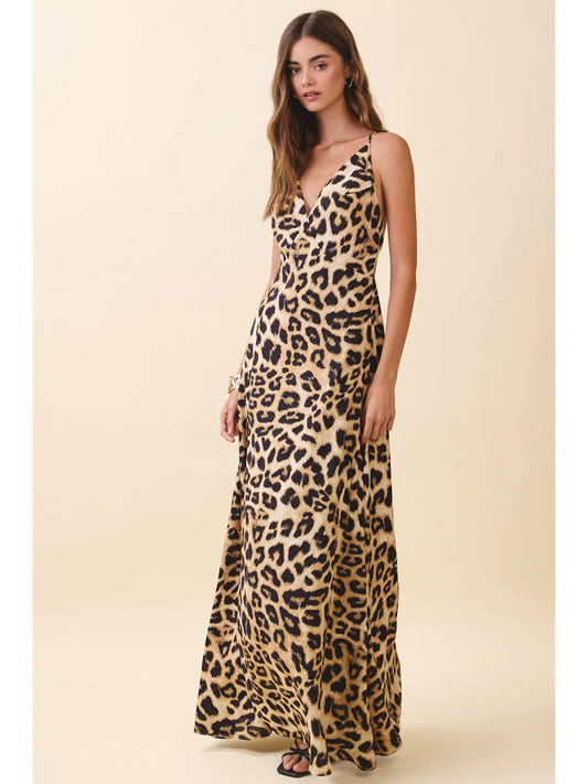 Leopard Back Slip Maxi Dress