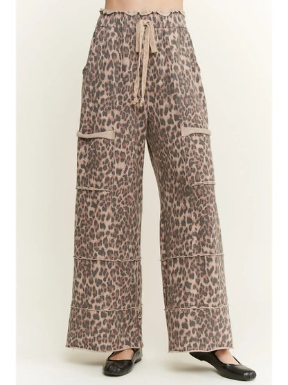 Leopard Mineral Wash Wide Leg Pants