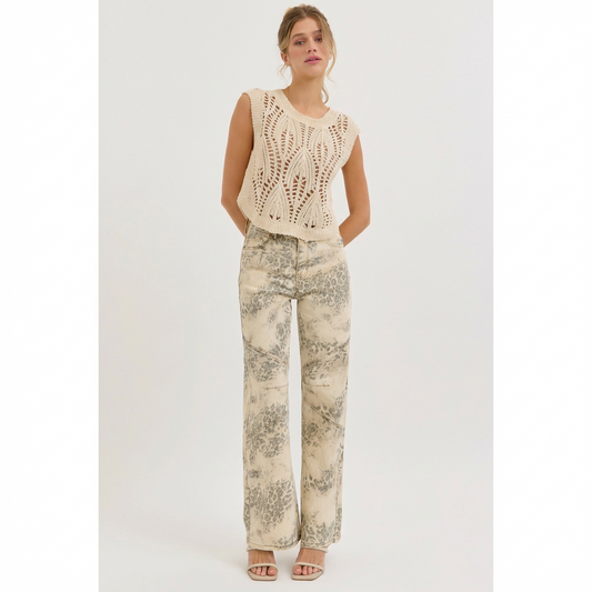 Cello Leopard High Rise Wide Leg Jeans