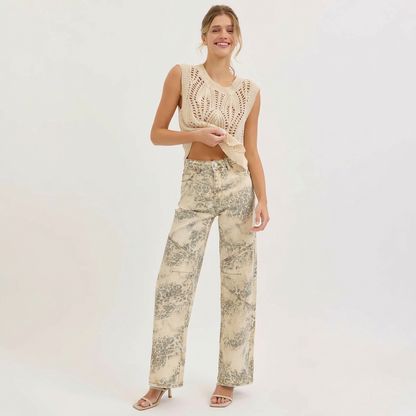 Cello Leopard High Rise Wide Leg Jeans