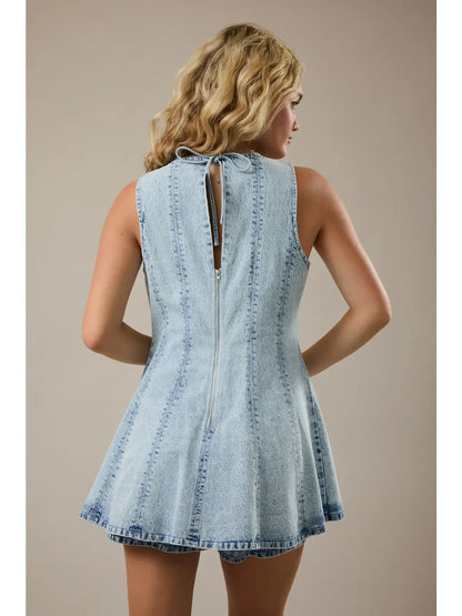 Light Denim Sleeveless Flare Romper