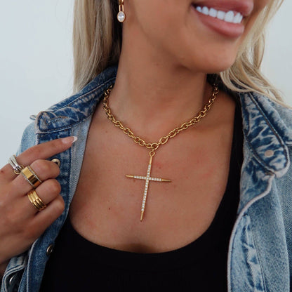 Gold Large Cross Chunky Necklace