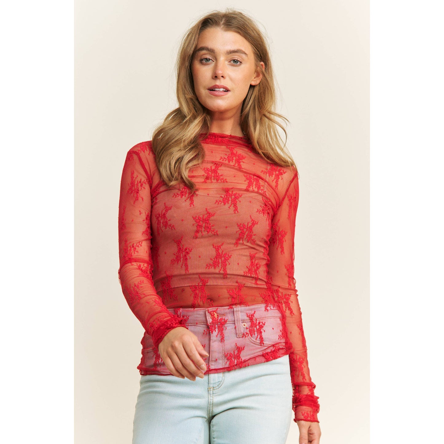 Lace Mesh Long Sleeve Top