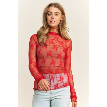 Lace Mesh Long Sleeve Top