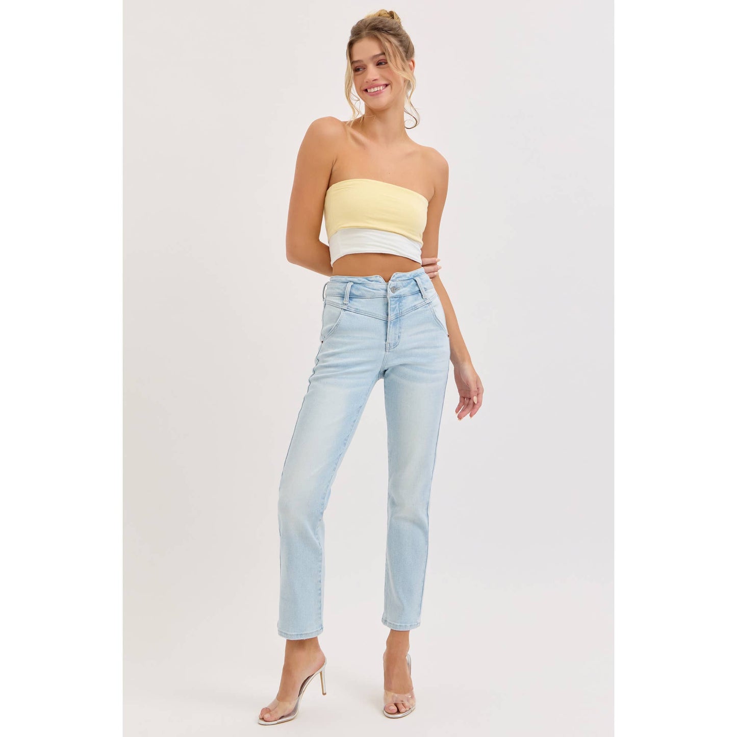 Cello Denim  Mid Rise Straight With V Jeans