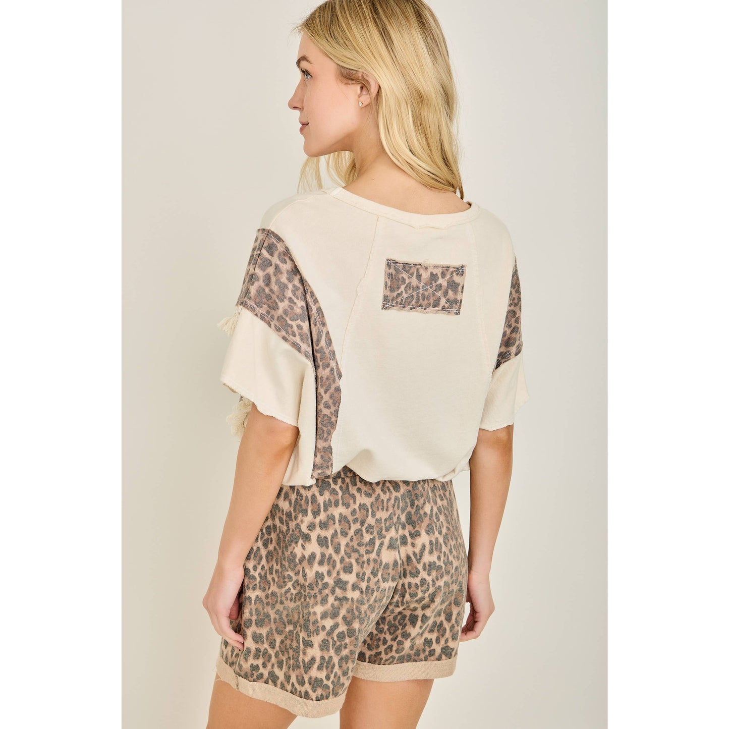 Leopard Mineral Washed Fringe Trim Blouse