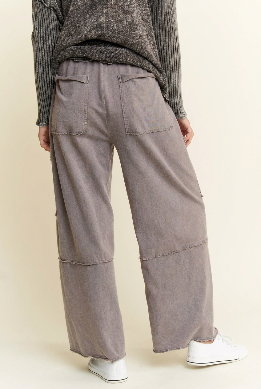 Charcoal Mineral Wash Wide Leg Terry Pants