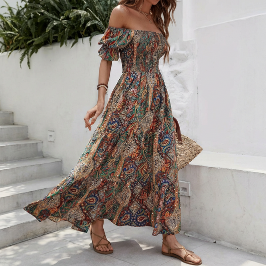 Multi Paisley Strapless Dress