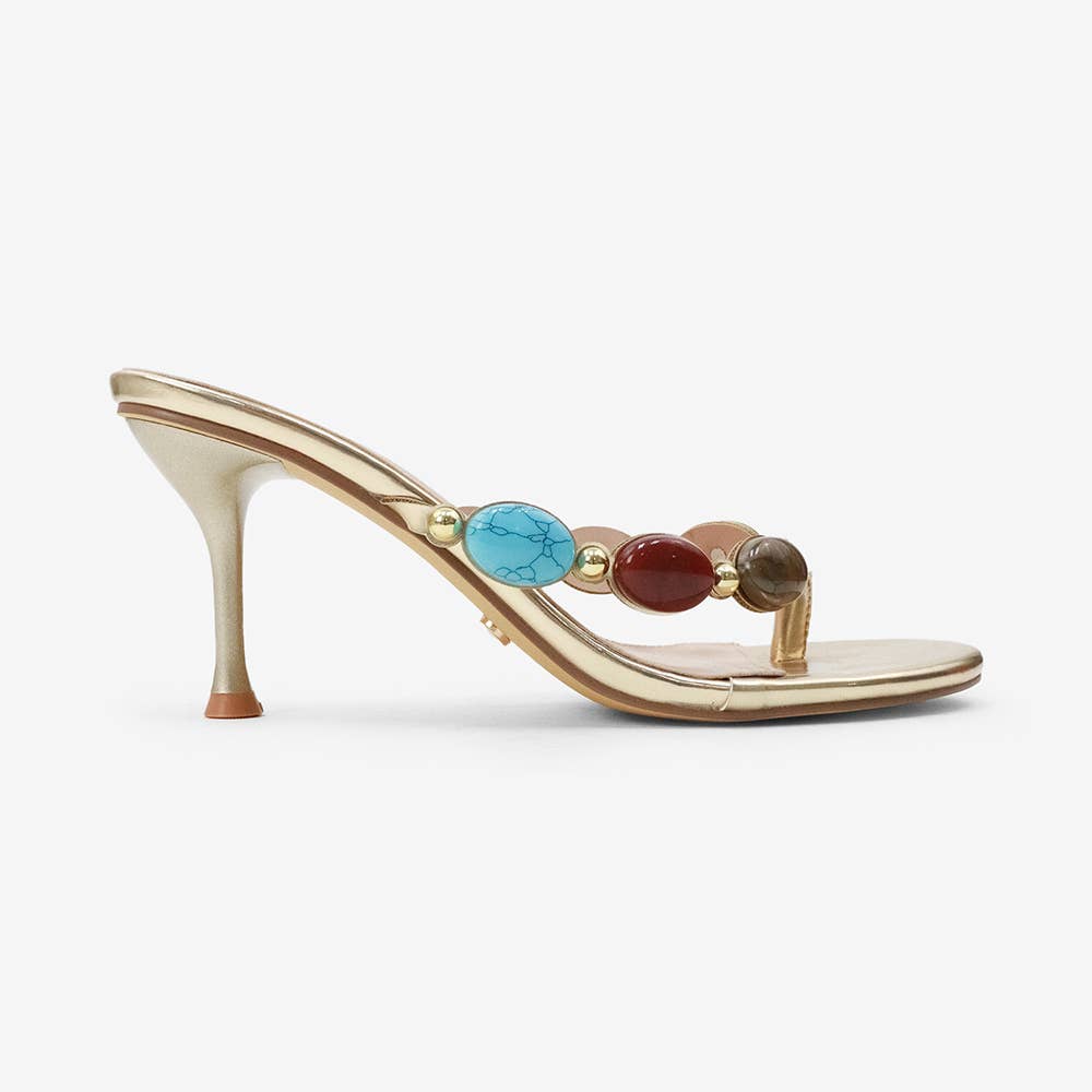 Gold Beaded Thong Heel
