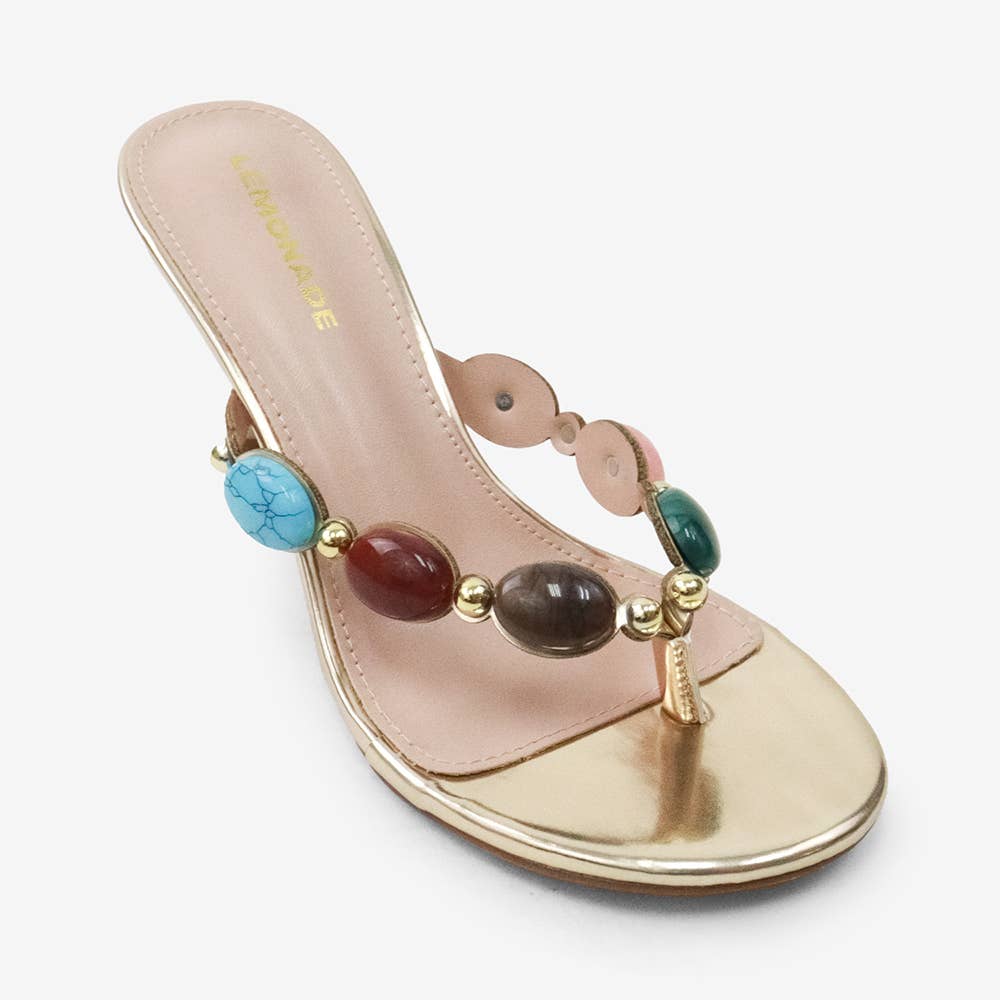 Gold Beaded Thong Heel