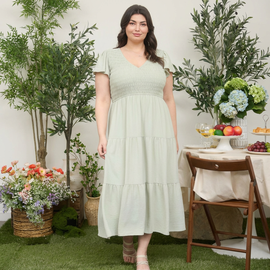 V Neck Smocked Dress