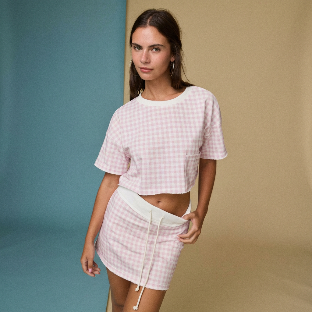 Pink Gingham Cropped Tee Set