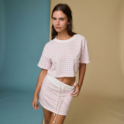 Pink Gingham Cropped Tee Set